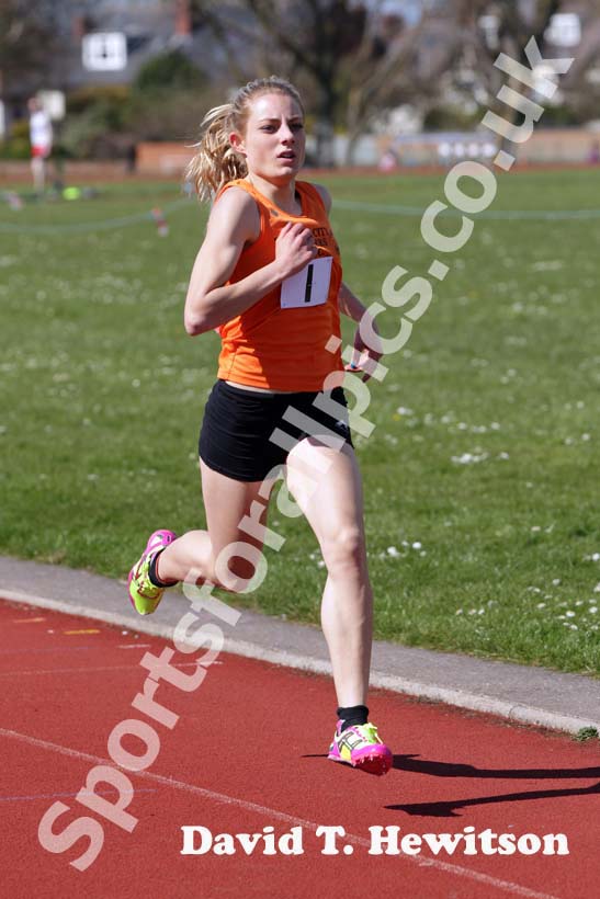Chloe Price (Durham City) wins the 800 metres at the North of England, Div. 4E, Whitley Bay.